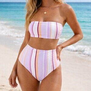 Hula Honey Esplanade Stripe High Waist Bikini Bottoms Juniors Small NWT Retro